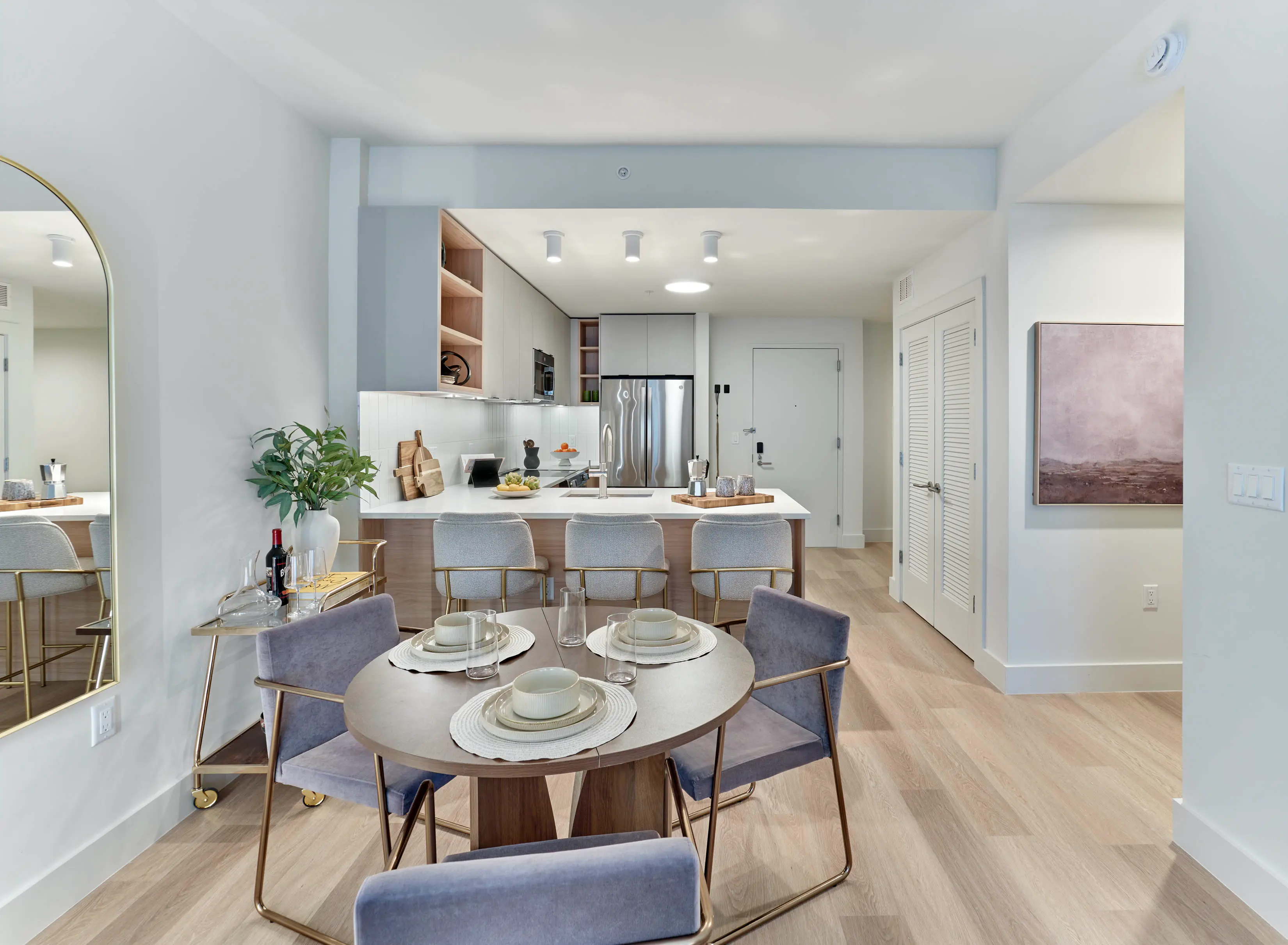 Open-concept dining area and modern kitchen featuring.