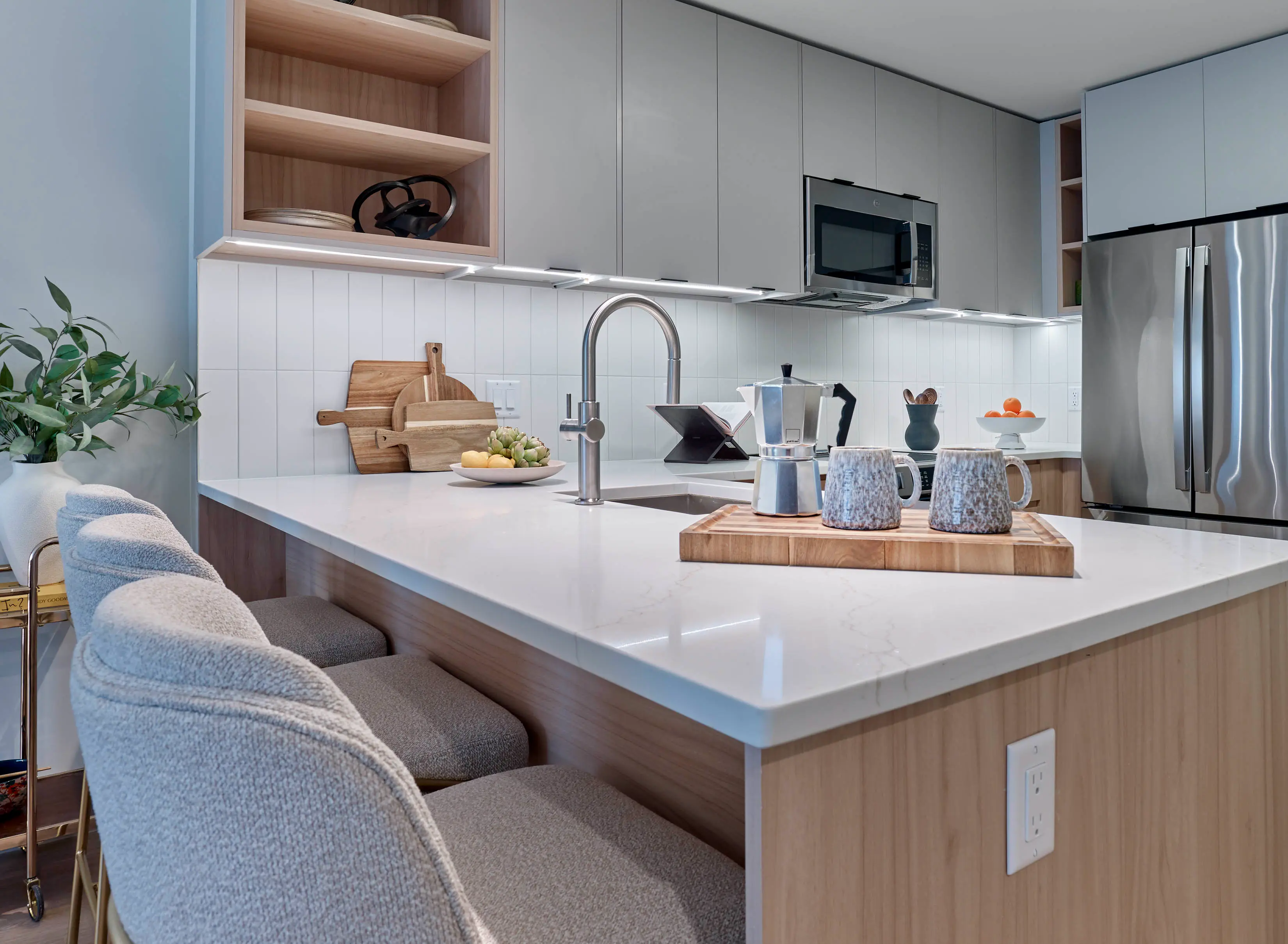 Open-concept dining area and modern kitchen featuring.